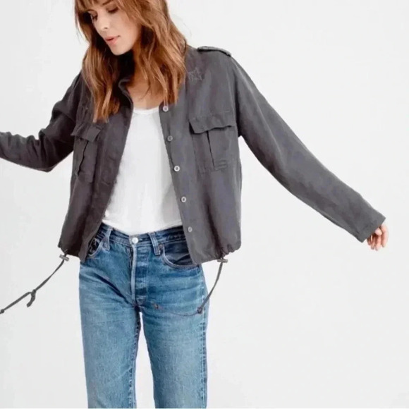 RAILS Rowen Dark Grey Star Embroidery Military Jacket Lightweight Relaxed Fit S - Picture 2 of 14